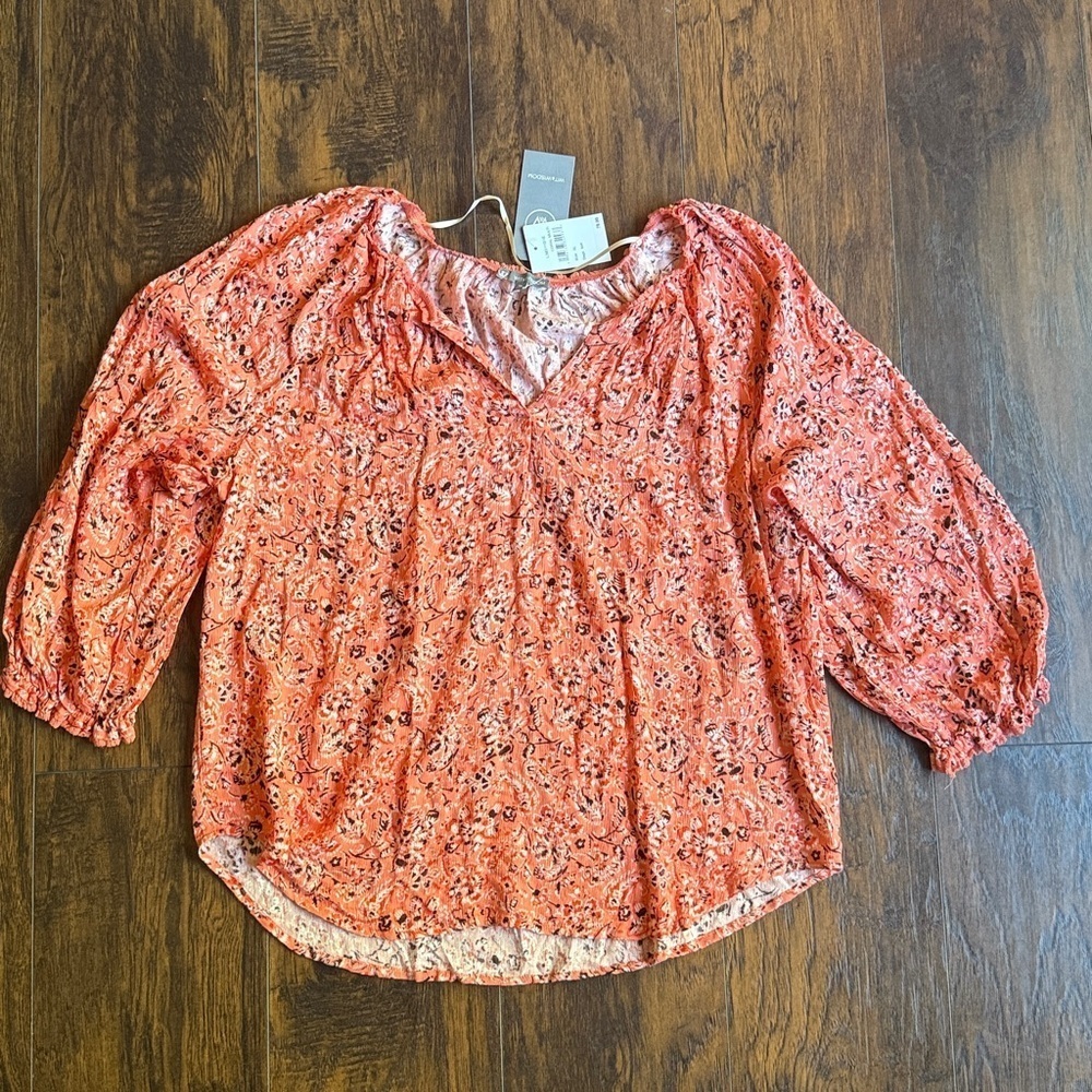 NWT Wit And Wisdom Floral Print orange top size XL (J10)